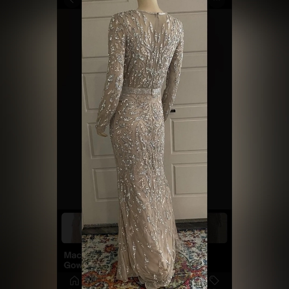 NWT STUNNING MAC DUGGAL BEADED LONG SLEEVE MOCHA - Picture 3 of 12